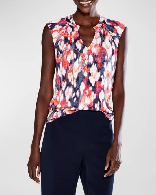 Tinta Style Elene Ikat Print Split Neck Blouse Blue/green