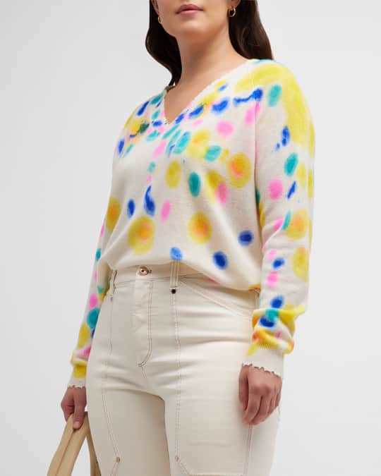 Plus Size Frayed Edge Tie Dye Cashmere Sweater