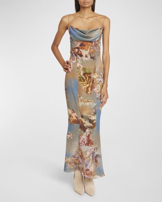 Balmain Sky-Print Cowl-Neck Mermaid Maxi Dress | Neiman Marcus