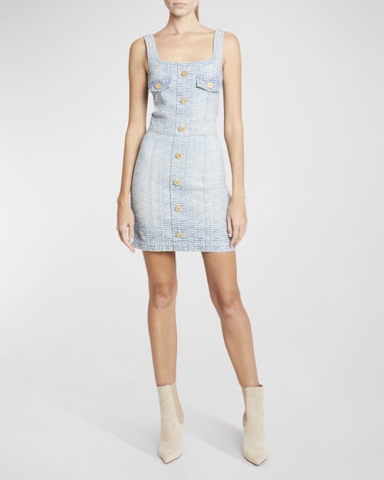 【送料&関税込】Balmain Monogram Denim Mini Dress Balmain Monogram Denim Sleeveless Mini Dress | Neiman Marcus