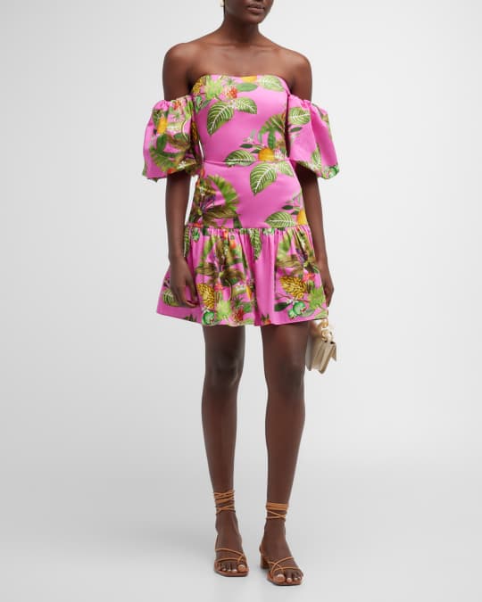 オールインワン・サロペット Borgo De Nor Off-Shoulder Mini Dress With Puff Sleeves Borgo de Nor Ziggy Off-Shoulder Puff-Sleeve Floral Cotton