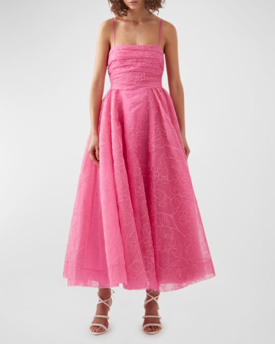 Aje Evangeline Cornelli Square-Neck Chiffon Maxi Dress | Neiman Marcus