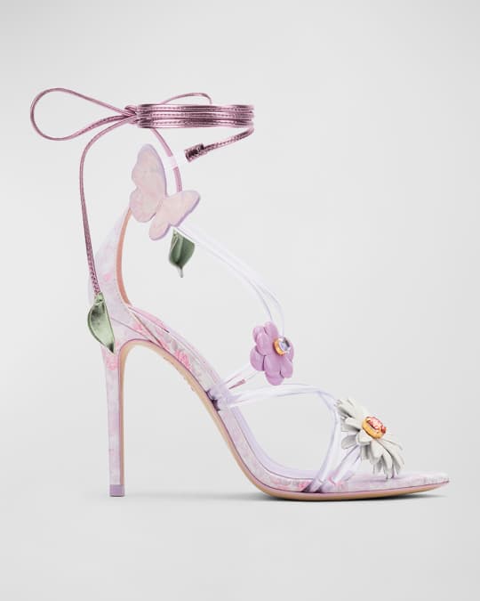 x LoveShackFancy Wildflower Embellished Wrap Stiletto Heels