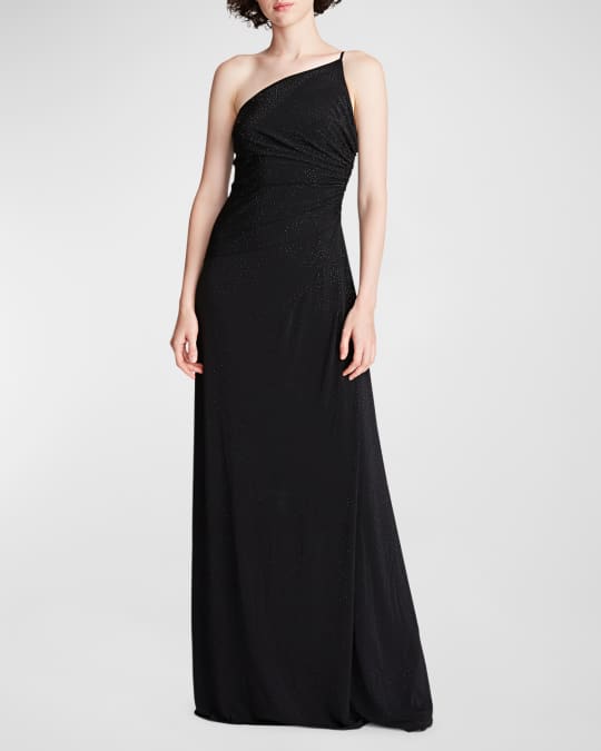 Halston Giselle One-Shoulder Rhinestone Jersey Gown Neiman Marcus