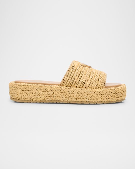 Prada Raffia Single-Band Platform Slides | Neiman Marcus display picture 3