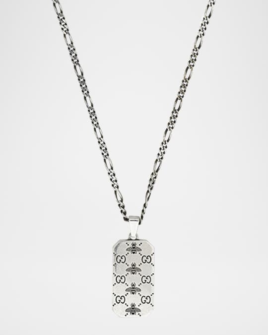 Gucci Men's GG and Bee Engraved Dog Tag Necklace | Neiman Marcus