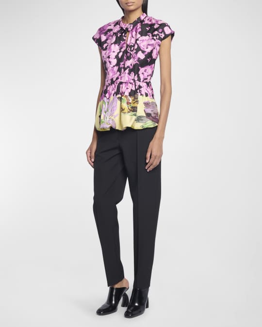 【美品】Dries van noten flower print tops Dries Van Noten Coromos Floral-Print Peplum Top | Neiman Marcus
