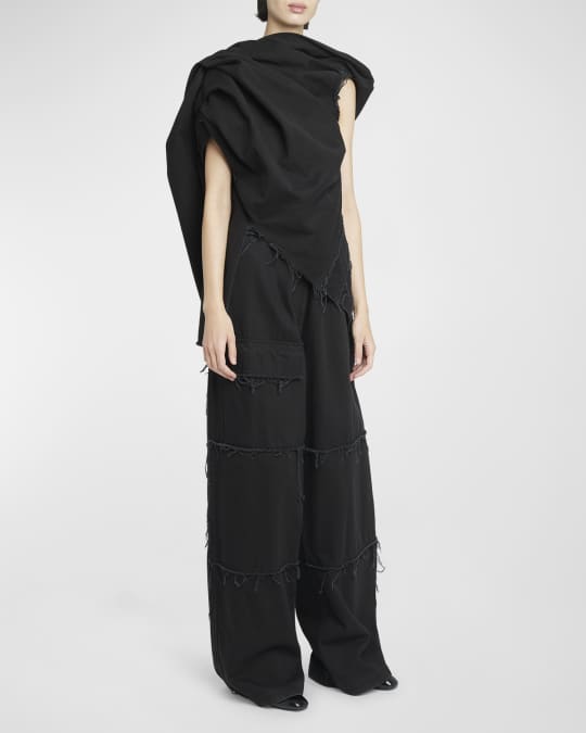 Dries Van Noten Colis Asymmetric Wrapped Denim Shirt | Neiman Marcus