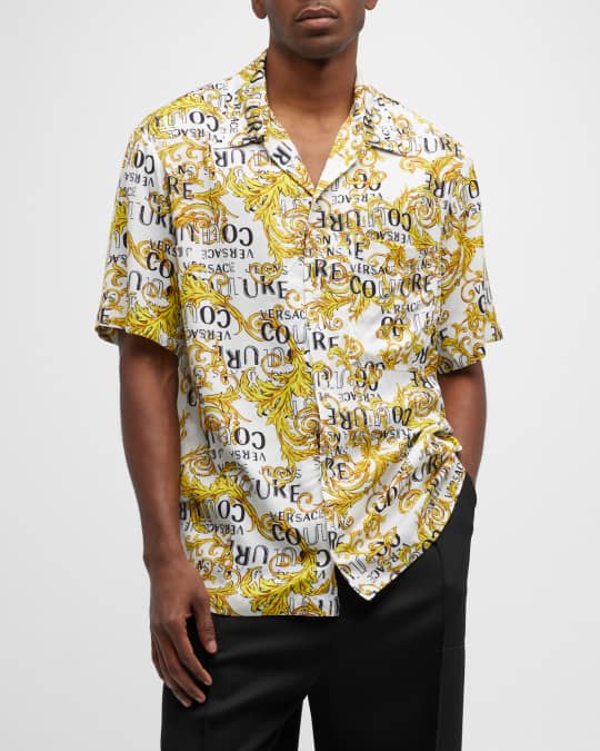 versace jeans couture dress shirt Printed Twill Viscose Shirt Dress Blue