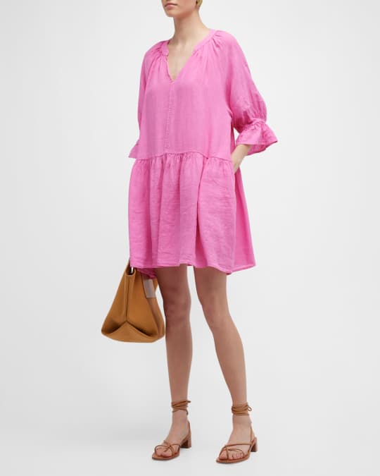 Velvet Bria Textured Cotton Dropped-Waist Mini Dress | Neiman Marcus