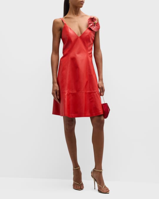 Loewe Anthurium Applique Leather Sleeveless Dress | Neiman Marcus