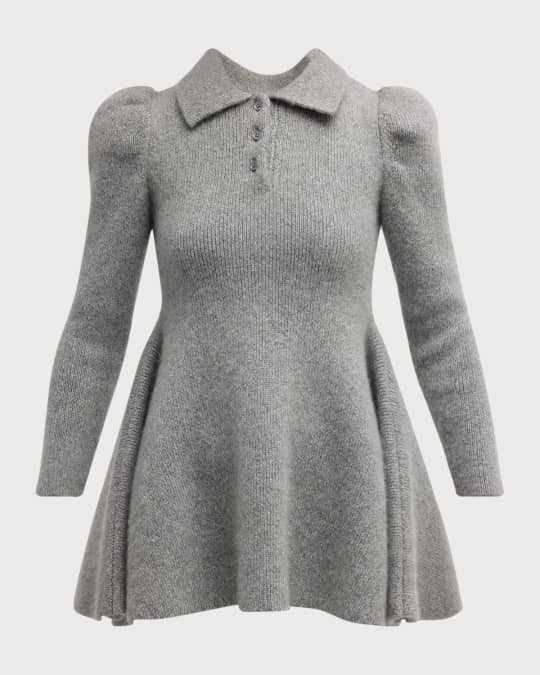 Loewe Long-Sleeve Cashmere Knit Mini Polo Dress | Neiman Marcus