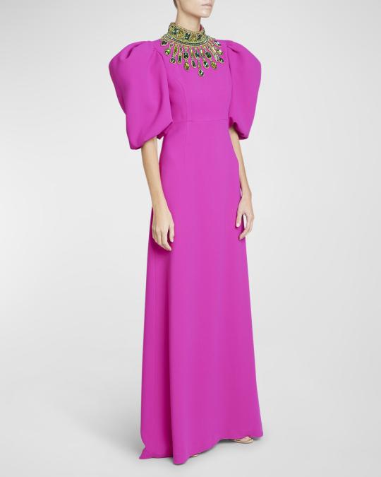 andrew gn dress pink Andrew Gn Crystal Short-Sleeve Gown