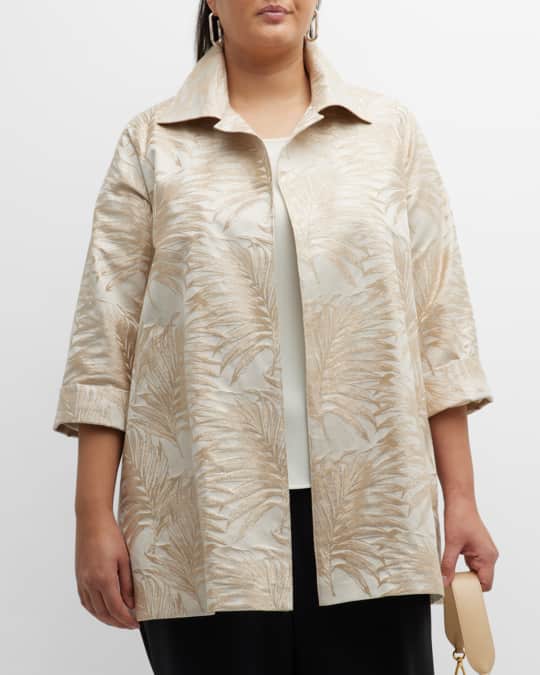 Plus Size Polished Palms Jacquard Jacket