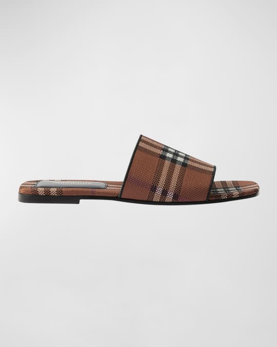 Burberry Wilma Check Flat Slide Sandals Neiman Marcus