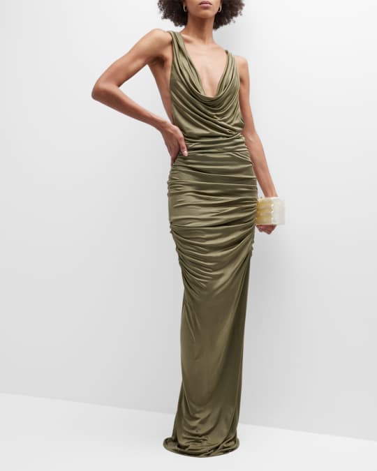 Gauge 81 Ina Metallic Ruched Cowl-Neck Maxi Dress | Neiman Marcus