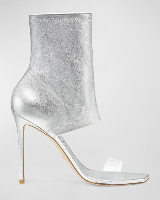 Stuart Weitzman Frontrow Metallic Stretch Open Toe Booties
