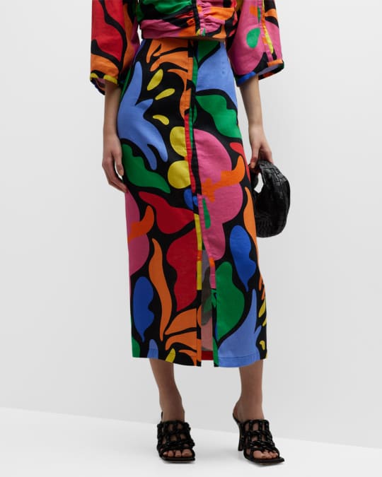 Mara Hoffman Molly Floral Hemp Midi Skirt Neiman Marcus