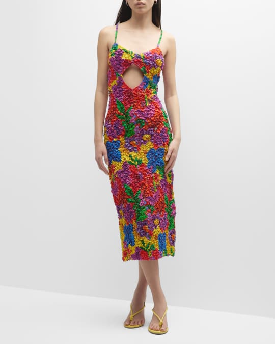 Mara Hoffman Kimiko Floral Smocked Popcorn Midi Dress | Neiman Marcus