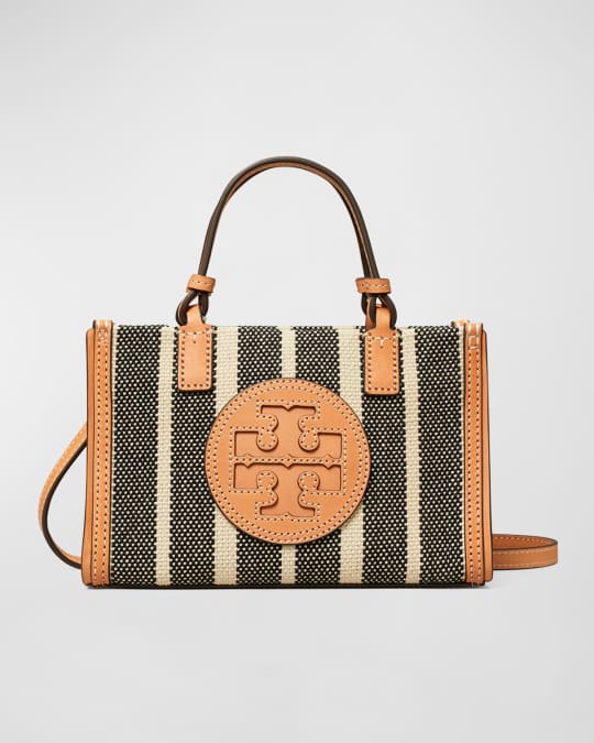 Tory Burch Ella Canvas Tall Tote Bag in Natural/Tory Navy