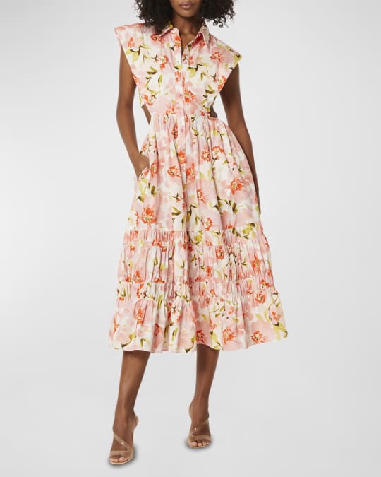 MISA Los Angeles Nicole Sleeveless Floral Cotton Tiered Midi