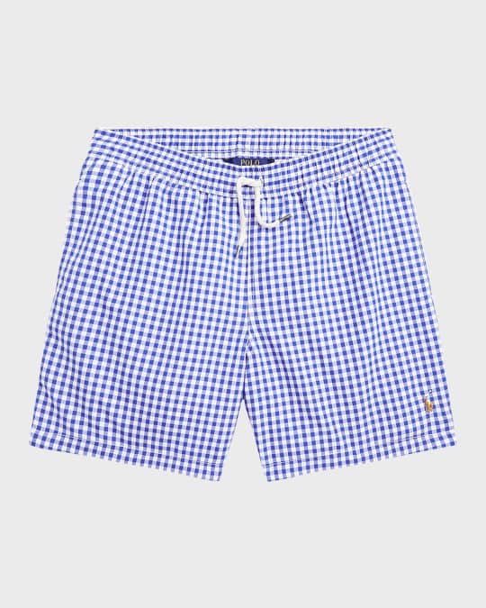 Ralph Lauren Childrenswear Boy's Traveler Gingham Swim Trunks, Size 57