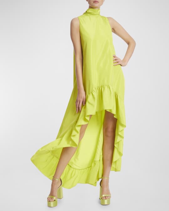 Taffeta High Neck Hi Low Dress