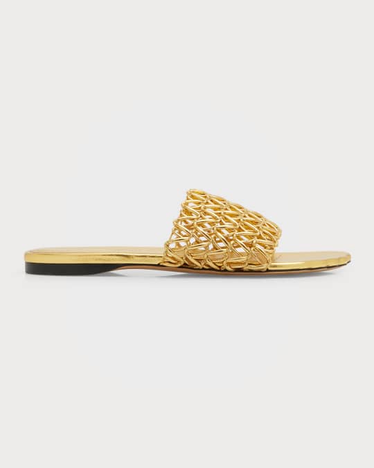 Proenza Schouler Sculpt Metallic Woven Slide Sandals | Neiman Marcus