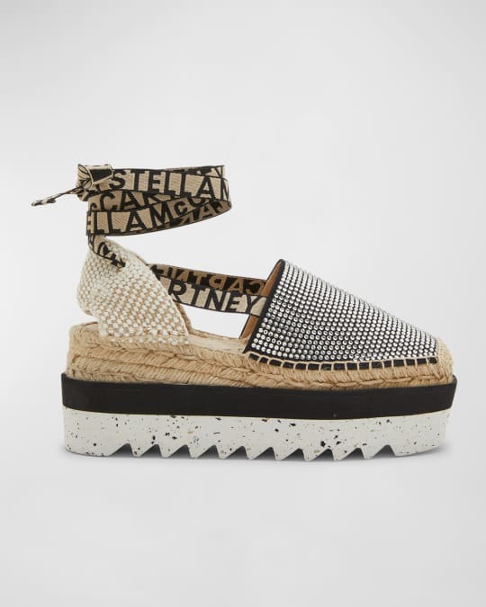 Stella McCartney Gaia Crystal Ankle-Wrap Espadrilles
