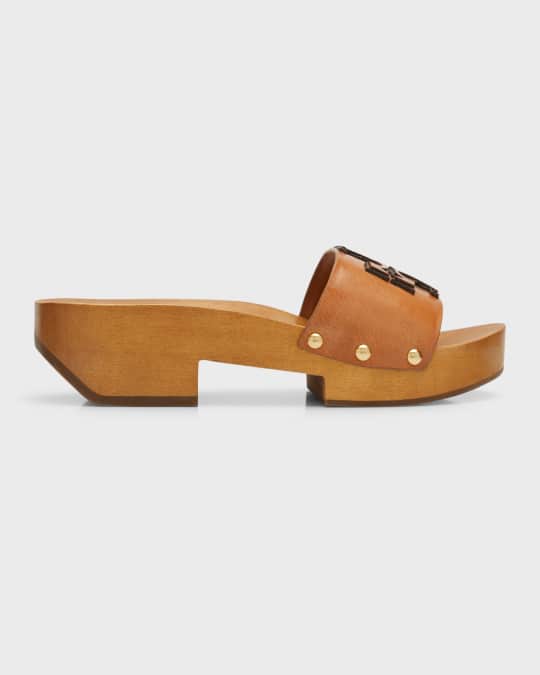 Tory Burch Ines Leather Logo Clog Sandals Neiman Marcus