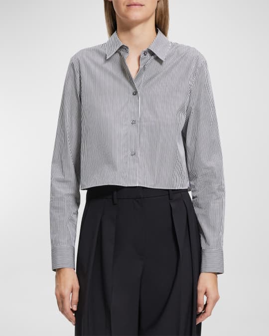 Theory Striped Cotton Cropped Button-Front Shirt | Neiman Marcus