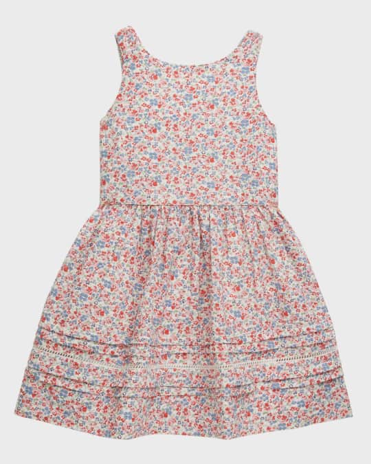 Ralph Lauren Childrenswear Girl's Seersucker Floral-Print Embroidered ...