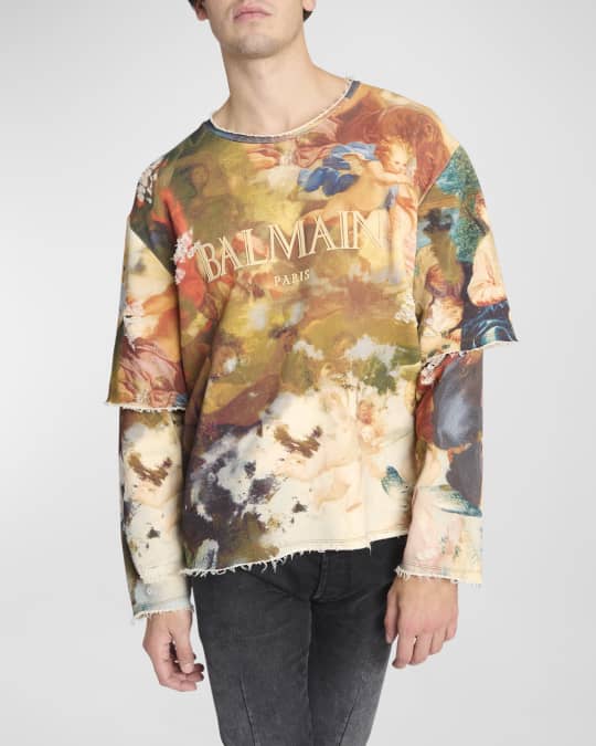 Balmain Men's Double-Layer Painting Sweatshirt Neiman Marcus