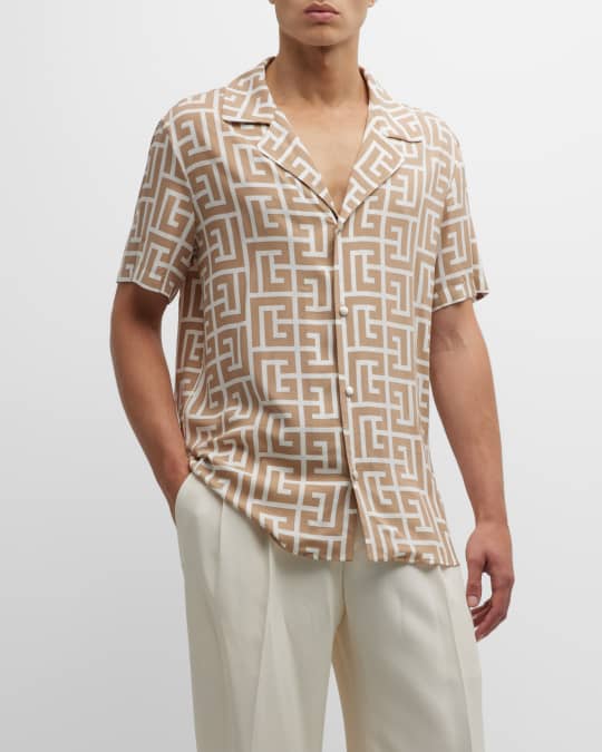Balmain Men's Macro Monogram Pajama Shirt