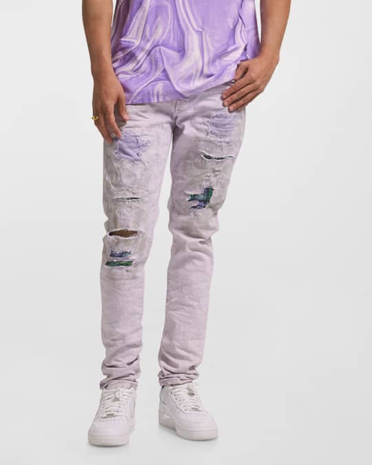 Mens Purple Brand Jeans American High Street White Patched Hole