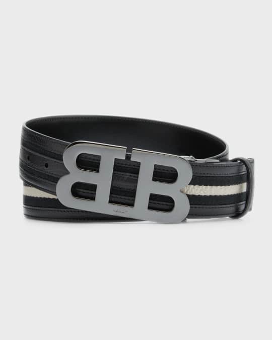 Bally Men s BB Buckle Embossed Leather Belt Neiman Marcus