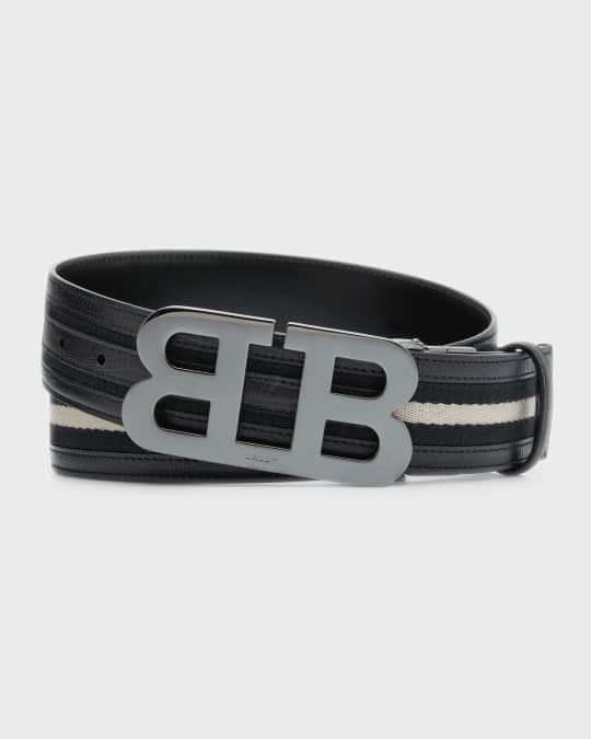 Bally Iconic Buckle Mirror Stripe Belt in Black for Men