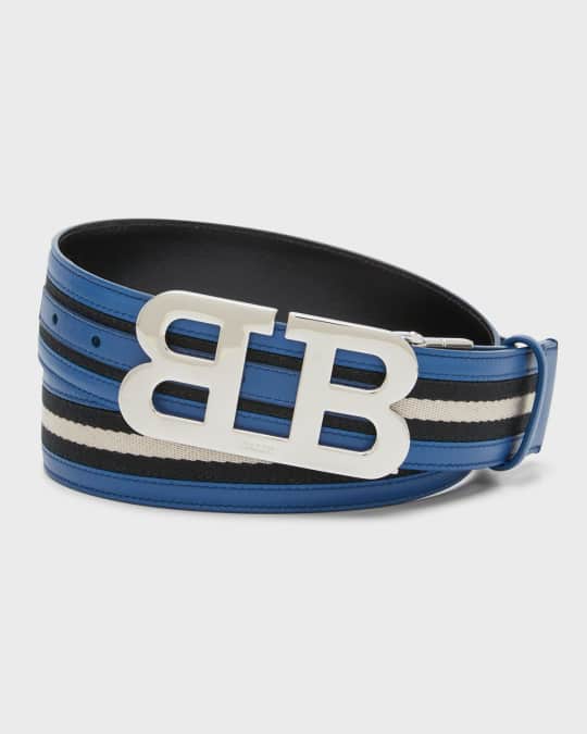 Bally Men s BB Buckle Stripe Belt Neiman Marcus