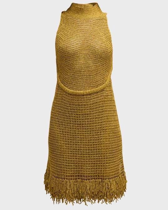 Proenza Schouler Metallic Hand-Crochet Beaded Fringe Halter Gown | Neiman  Marcus