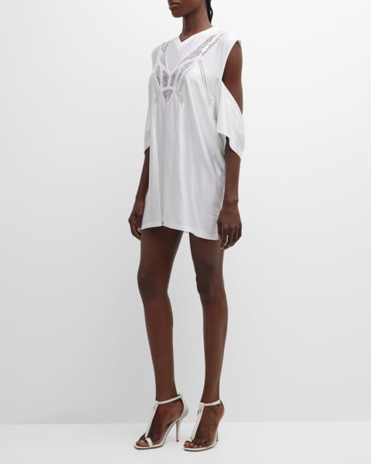 Lace Insert Cold Shoulder Mini Shift Dress