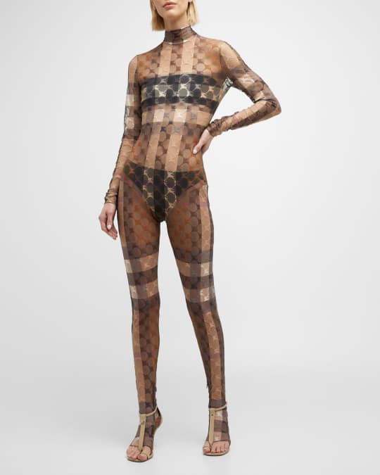 Check EKD Jacquard Mesh Long Sleeve Bodysuit