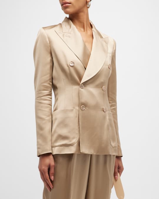 Ralph Lauren Collection Leslie Satin Double-Breasted Blazer Jacket