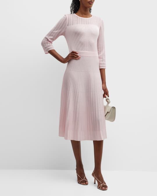 knee length dresses for ladies Long Sleeve Knit Pleated Dress – Elie Tahari main image 0