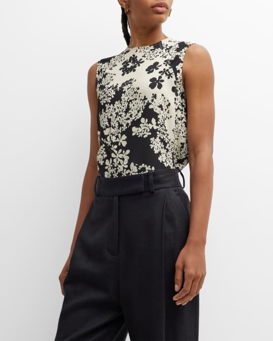 Toteme Floral-Print Sleeveless Top | Neiman Marcus
