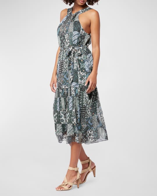 Joie Freya Patchwork-Print Silk Halter Dress | Neiman Marcus