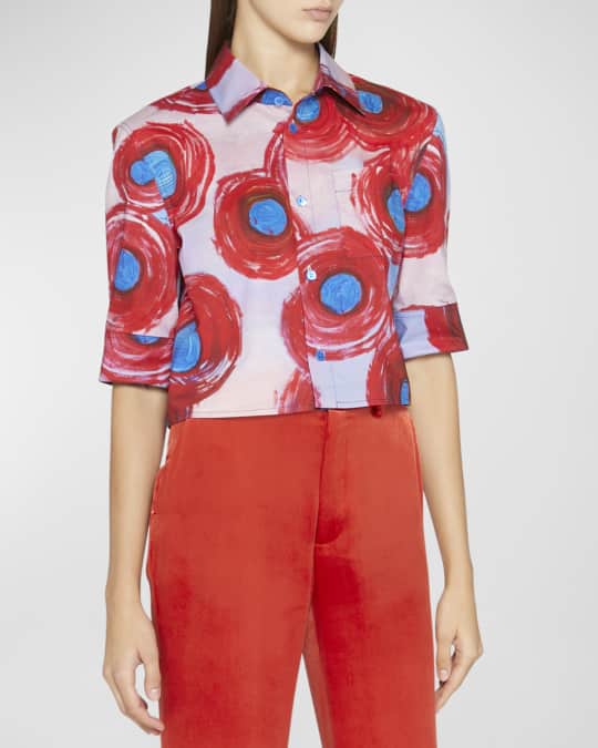Abstract-Print Boxy Crop Shirt