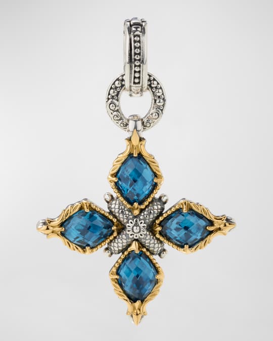 18k Gold Blue Spinel Cross Pendant