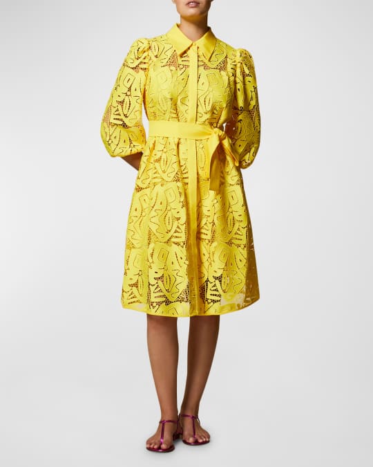 Marina Rinaldi Plus Size Danubio Belted Lace Midi Shirtdress | Neiman Marcus
