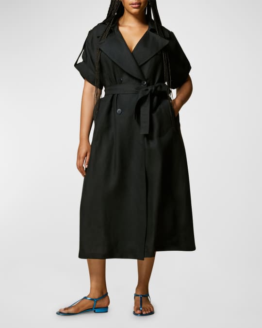 Marina Rinaldi Plus Size Driver Belted Linen Midi Dress | Neiman Marcus