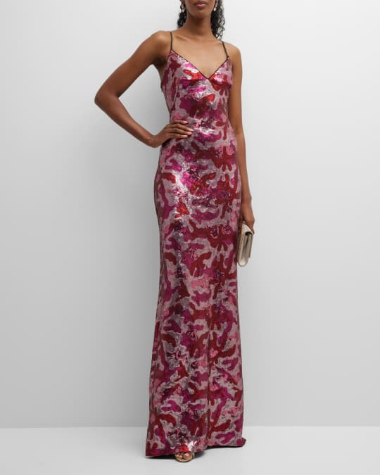 SHO by Tadashi Shoji Sleeveless Sequin Camo A-Line Gown | Neiman Marcus